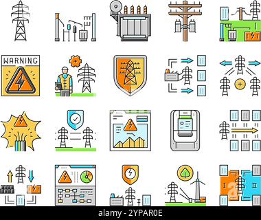Stromnetz Energiebildsymbole legen den Vektor fest Stock Vektor