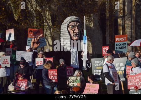 London, England, Großbritannien. November 2024. Demonstranten, die sich gegen das „Assisted Dying Bill“ (Gesetz zur Unterstützung der Sterbehilfe) wenden, versammeln sich außerhalb des Parlaments, während Parlamentsabgeordnete über das historische Gesetz zur Legalisierung von „Assisted Dying Bill“ (Kreditbild: © Vuk Valcic/ZUMA Press Wire) NUR REDAKTIONELLE VERWENDUNG! Nicht für kommerzielle ZWECKE! Stockfoto