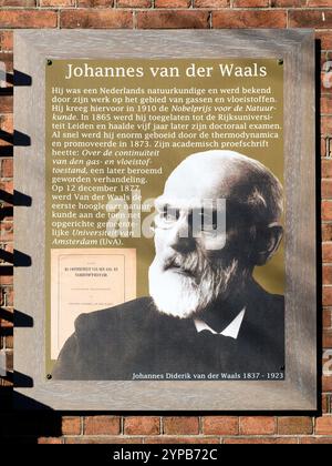 Informationstafel in Johannes van der Waalsstraat, Amsterdam, über den niederländischen Physiker Johannes van der Waals Stockfoto