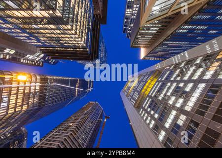 Die leuchtende Frankfurter Skyline die Lichter in den Büros der Frankfurter Bankenskyline leuchten am Abend. Frankfurt am Main Hessen Deutschland *** die beleuchtete Frankfurter Skyline die Lichter in den Büros der Frankfurter Bank Skyline leuchten am Abend Frankfurt am Main Hessen Deutschland 2024-11-29 ffm Skyline 03 Stockfoto