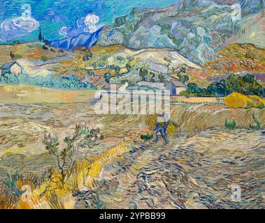 Landschaft in Saint-Remy, eingeschlossenes Feld mit einem Bauern, Vincent van Gogh, 1889, Indianapolis Museum of Art Stockfoto