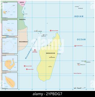 Karte der verstreuten Inseln des Indischen Ozeans, Frankreich Stockfoto