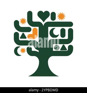 Baum-Logo, Baum-Logo-Design, Baum-Logo-Vektor, Baum-Logo-Vorlage, Baum-Logo-Illustration, Baumlogoskizze, Baumlogosymbol, Baumlogosymbol Minimalistisch Stock Vektor