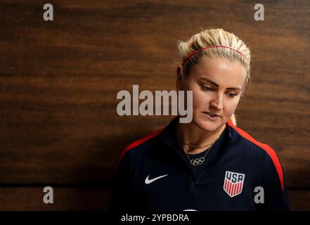 Lindsey Horan der USA während einer Pressekonferenz im Tottenham Hotspur Training Ground, London. Bilddatum: Freitag, 29. November 2024. Stockfoto