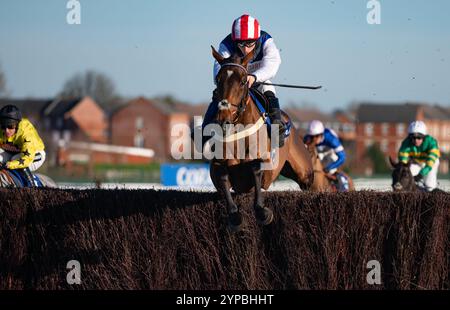 Newbury, Großbritannien. Freitag, 29. November 2024. Der Jukebox-Mann und Ben Jones gewinnen den Coral John Francome (früher bekannt als The Berkshire) Novizen Chase für den Trainer Ben Pauling und den Besitzer Harry Redknapp. Credit JTW equine Images / Alamy Live News Stockfoto