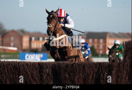 Newbury, Großbritannien. Freitag, 29. November 2024. Der Jukebox-Mann und Ben Jones gewinnen den Coral John Francome (früher bekannt als The Berkshire) Novizen Chase für den Trainer Ben Pauling und den Besitzer Harry Redknapp. Credit JTW equine Images / Alamy Live News Stockfoto