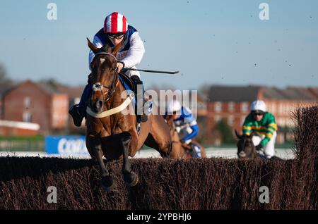 Newbury, Großbritannien. Freitag, 29. November 2024. Der Jukebox-Mann und Ben Jones gewinnen den Coral John Francome (früher bekannt als The Berkshire) Novizen Chase für den Trainer Ben Pauling und den Besitzer Harry Redknapp. Credit JTW equine Images / Alamy Live News Stockfoto