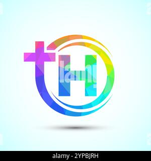 Englisches Alphabet mit Kreuzlogo. Das Jesuskreuz-Logo für die christliche Kirche Stock Vektor