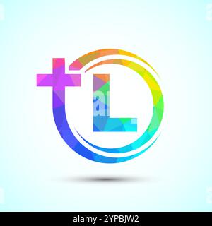 Englisches Alphabet mit Kreuzlogo. Das Jesuskreuz-Logo für die christliche Kirche Stock Vektor