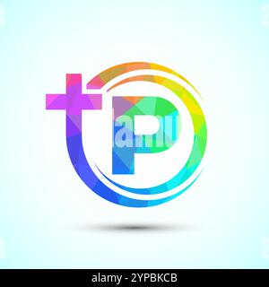 Englisches Alphabet mit Kreuzlogo. Das Jesuskreuz-Logo für die christliche Kirche Stock Vektor