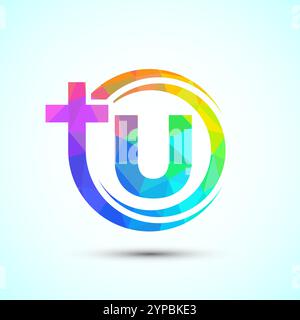 Englisches Alphabet mit Kreuzlogo. Das Jesuskreuz-Logo für die christliche Kirche Stock Vektor