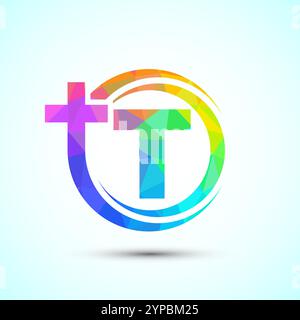 Englisches Alphabet mit Kreuzlogo. Das Jesuskreuz-Logo für die christliche Kirche Stock Vektor