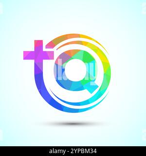 Englisches Alphabet mit Kreuzlogo. Das Jesuskreuz-Logo für die christliche Kirche Stock Vektor