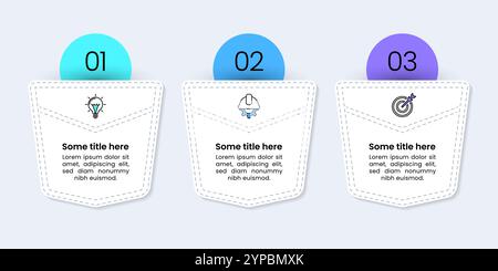 Infografik-Vorlage mit 3 Optionen oder Schritten. Taschen. Kann für Workflow-Layout, Diagramm, Banner und Webdesign verwendet werden. Vektorabbildung Stock Vektor