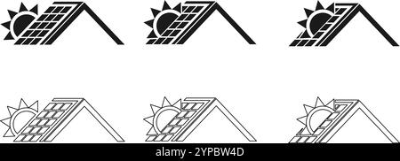 Solarzelle auf Haus Symbol Set Vektor Illustration isoliert auf weißem Hintergrund. Stock Vektor