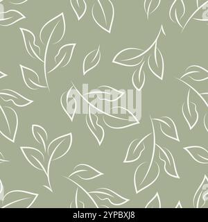 Die einfache moderne Mitte des Jahrhunderts hinterlässt einen nahtlosen Hintergrund. Eleganter handgezeichneter Pinselstil entspannte Laubkulisse im minimalistischen linearen Stil Stock Vektor
