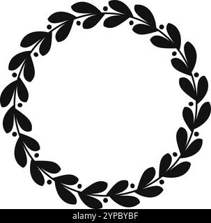 Sorgfältig gefertigter kreisförmiger Rahmen mit symmetrischer Anordnung aus stilisierten Blättern und Beeren bildet eine dekorative Grenze, die ideal ist, um Designs mit einem Hauch von Natur zu unterstreichen Stock Vektor