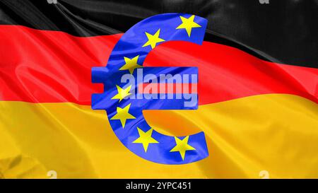 Das Euro-Symbol auf der deutschen Nationalflagge Stockfoto