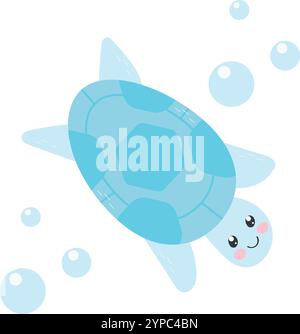 Niedliche, lustige Schildkröte mit blauen Blasen. Stock Vektor