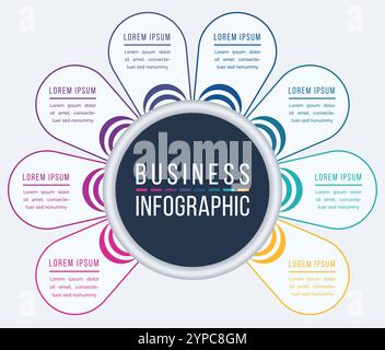 Infografik Design 8 Schritte, Objekte, Elemente oder Optionen Geschäftsinformationsvorlage Stock Vektor