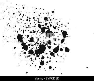 Fesselnde schwarze Tintenspritzer auf weißem Hintergrund schaffen modernes abstraktes Design. Stock Vektor