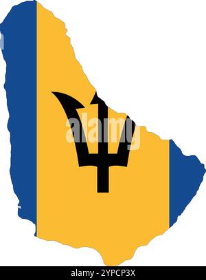 Barbados Flagge auf Karte, Barbados Karte mit Flagge, Nationalflagge von Barbados, Barbados Karte Stock Vektor