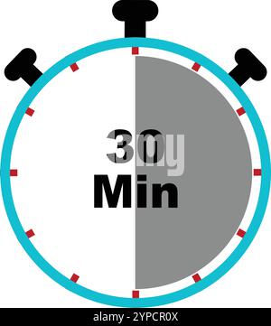 Stoppuhr-Symbol, Uhrsymbol, Countdown-Timer-Symbol, Sportuhr, Timer-Symbol, 30-Minuten-Stoppuhr, 30-Minuten-Timer Stock Vektor