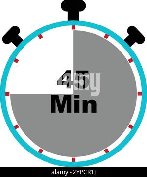 Stoppuhr-Symbol, Uhrsymbol, Countdown-Timer-Symbol, Sportuhr, Timer-Symbol, 45-Minuten-Stoppuhr, 45-Minuten-Timer Stock Vektor
