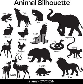 Animal Silhouette, Animals Logos Kollektion. Set mit Tierlogo. Isolierter Hintergrund, wilde Tiere Silhouetten. Stock Vektor