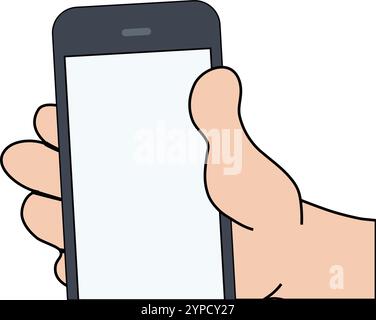 Vektor-Illustration eines Telefons in der Hand eines Mannes. Isoliert auf weißem Hintergrund.10 eps. Smartphone in der Hand Illustration, flache Cartoon Hand hält Handy Stock Vektor