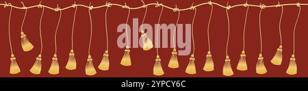 Banner mit goldenen Quasten auf dunkelrotem Hintergrund Stock Vektor