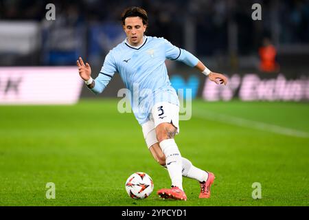 Luca Pellegrini von der SS Lazio in Aktion während des Europa League-Fußballspiels zwischen der SS Lazio und dem PFK Ludogorets im Olimpico-Stadion in Rom (Italien), 28. November 2024. Stockfoto