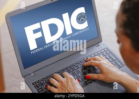 April 2024, Brasilien. In dieser Abbildung ist das Logo der Federal Deposit Insurance Corporation (FDIC) auf einem Laptop-Bildschirm zu sehen Stockfoto
