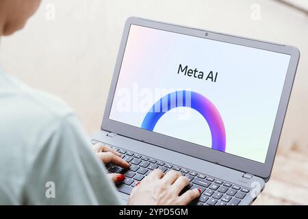 Mai 2024, Brasilien. In dieser Abbildung wird das Meta AI-Logo auf einem Laptop-Bildschirm angezeigt Stockfoto