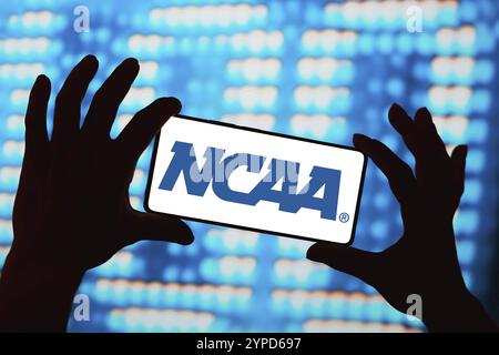 Mai 2024, Brasilien. In dieser Fotoabbildung wird das Logo der National Collegiate Athletic Association (NCAA) auf einem Smartphone-Bildschirm angezeigt Stockfoto