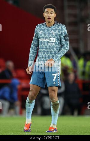 Sheffield, Großbritannien. November 2024. Jobe Bellingham aus Sunderland während des Sky Bet Championship Matches Sheffield United vs Sunderland in der Bramall Lane, Sheffield, Vereinigtes Königreich, 29. November 2024 (Foto: Alfie Cosgrove/News Images) in Sheffield, Vereinigtes Königreich am 29. November 2024. (Foto: Alfie Cosgrove/News Images/SIPA USA) Credit: SIPA USA/Alamy Live News Stockfoto