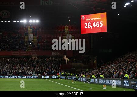 Sheffield, Großbritannien. November 2024. Teilnahme von Tonights 28.465 während des Sky Bet Championship Matches Sheffield United vs Sunderland in der Bramall Lane, Sheffield, Vereinigtes Königreich, 29. November 2024 (Foto: Alfie Cosgrove/News Images) in Sheffield, Vereinigtes Königreich am 29. November 2024. (Foto: Alfie Cosgrove/News Images/SIPA USA) Credit: SIPA USA/Alamy Live News Stockfoto