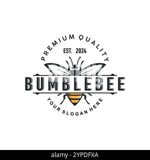 Bio-Honigbienen-Logo-Design im Retro-Vintage-Konzept Bienentier Premium-Vorlage Hummel Stock Vektor