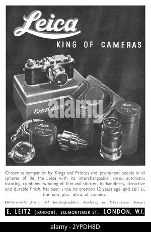 1937 britische Werbung für Leica-Kameras von Ernst Leitz. Stockfoto