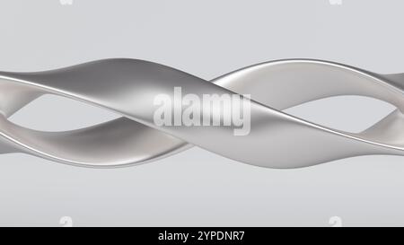 Dreidimensionale abstrakte Form in Silber mit glatten, spiralförmigen Kurven, die ein Gefühl von Bewegung und Eleganz schaffen. Stockfoto