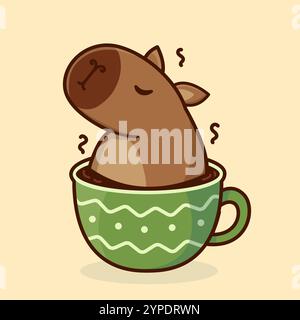 Süße Cartoon-Capybara in einer Tasse. Vektor-Weihnachtsillustration. Stock Vektor