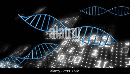 DNA-Stränge und Binärcodierung, Bild der wissenschaftlichen Datenverarbeitung Stockfoto