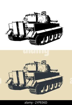 Stilisierte Vektor-Illustration eines schweren deutschen Panzers aus dem Zweiten Weltkrieg Tiger Stock Vektor