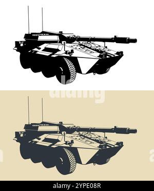 Schwere gepanzerte Kampffahrzeuge oder Radpanzer, genannt Panzerzerstörer Stock Vektor