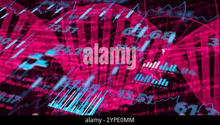Finanzdaten und Börsenanalysen über digitales Bild von Diagrammen und Diagrammen Stockfoto