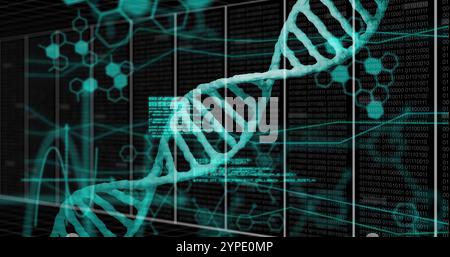 Bild der digitalen Datenverarbeitung über dna-Ständer und -Raster Stockfoto