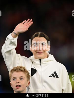 CARDIFF, GROSSBRITANNIEN. November 2024. Wales' Angharad James während des Spiels der Frauen-Europameisterschaft 2025 - WEQ Play-offs Runde 2 im Cardiff City Stadium am 29. November 2024. (Bild von Ashley Crowden/FAW) Credit: Football Association of Wales/Alamy Live News Stockfoto