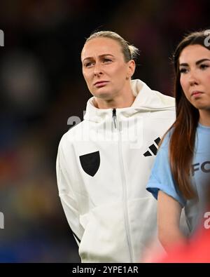 CARDIFF, GROSSBRITANNIEN. November 2024. Wales' Rhiannon Roberts während des Spiels der Frauen-Europameisterschaft 2025 - WEQ Play-offs Runde 2 im Cardiff City Stadium am 29. November 2024. (Bild von Ashley Crowden/FAW) Credit: Football Association of Wales/Alamy Live News Stockfoto