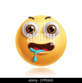 Sabberndes Emoji Clipart 3D-Zeichen. Emoji Gesicht Charakter in Hunger, Speichel, Verlangen, Durst, Verlangen, aufgeregter und grinsender Gesichtsausdruck gelb Stock Vektor