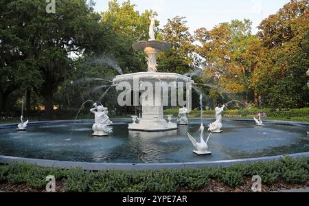 Der Forsyth Fountain im Forsyth Park - Savannah, Georgia Stockfoto